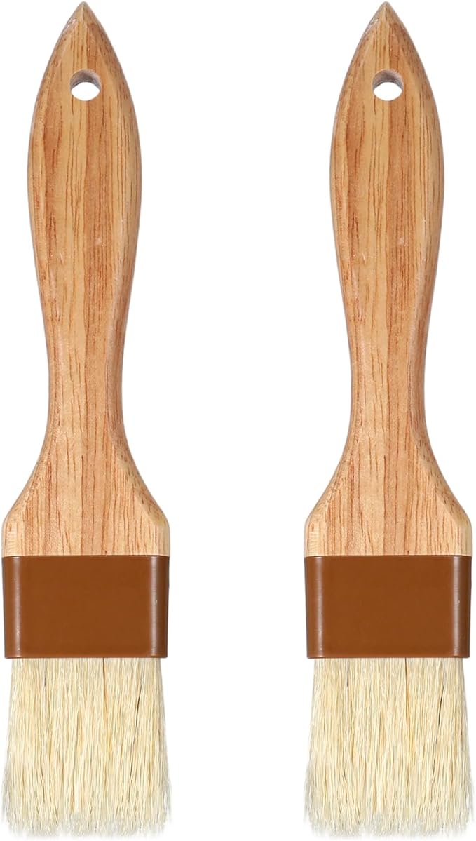 Molain 2 Pack Natural Boar Bristle Pastry Basting Brush, 1.5 Inch Non-Shedding Heat Resistant Cooking Brush for Butter Egg Wash Oil Sauce Baking with Wooden Handle