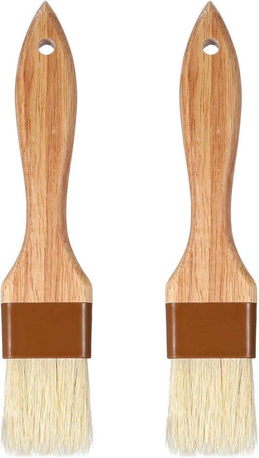 Molain 2 Pack Natural Boar Bristle Pastry Basting Brush, 1.5 Inch Non-Shedding Heat Resistant Cooking Brush for Butter Egg Wash Oil Sauce Baking with Wooden Handle