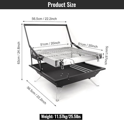 360° Rotating Charcoal Grills,Stainless Steel Flipping Barbecue Grill for Camping BBQ Picnics Beach Party Cooking Outdoor Garden Yard
