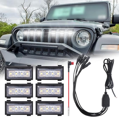 6PCS Grill Lights Fit for Jeep Wrangler 2018-2023, Front Bumper Grille Light Daytime Running Light LED Running Marker Lamp Accessories (White)