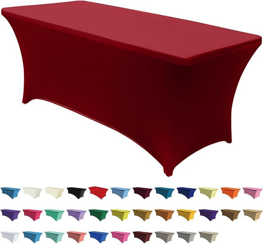 ABCCANOPY 6FT Spandex Table Cover, Stretch Fitted Tablecloth, Red | Rectangular Tight, Fitted, Washable and Wrinkle Resistant Table Protector for Wedding, Banquet,Birthday, Party, Event
