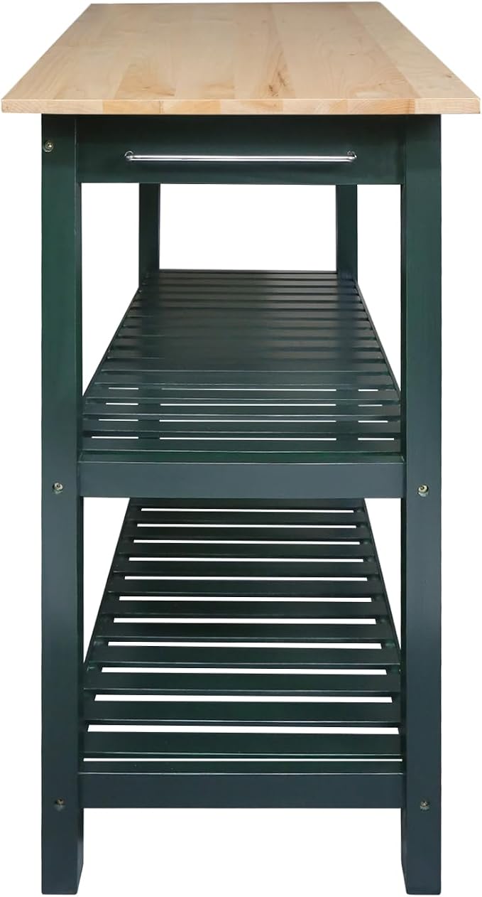 Kitchen Island with Solid Wood Top, Natural/Hunter Green