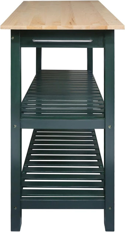 Kitchen Island with Solid Wood Top, Natural/Hunter Green