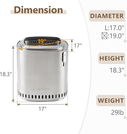 Smokeless Fire Pit, Stainless Steel Stove with Adjustable Firepower, Removable Ash Pan, Portable Camping Fire Table Wood Burning with Carry Bag for Travel, Backyard, Soft Square, 17 x 19inch