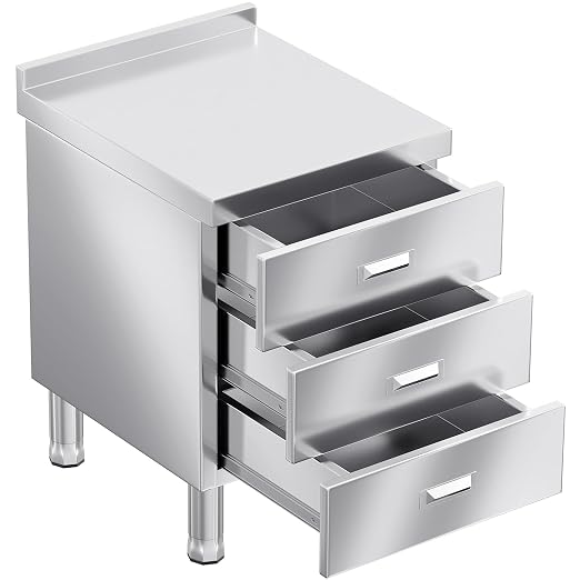 ZZV Stainless Steel Kitchen Cabinet Outdoor Kitchen Drawers with Handles Triple Access BBQ Drawers for Outdoor Garage Warehouse Restaurant, No Assembly Required, 21.66 x 19.68 x 35.43 in
