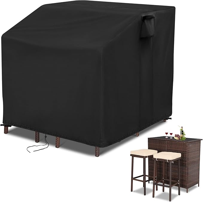 41 Inch Patio Bar Set with Stool Cover for Wicker 5 Piece Patio Furniture | 41x38x40,Waterproof Dustproof Heavy Duty Oxford Fabric,for Outdoor Balcony Wicked Bar Table
