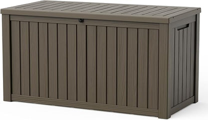 Pepe Tee Waterproof Resin Deck Box, Outdoor Storage Bin for Patio Furniture Cushions, All-Weather Garden Organizer & Seating Bench, Coffee