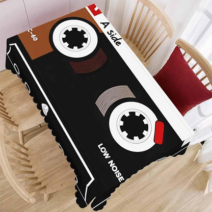 Retro Audio Cassette Dinner Tablecloth Table Cover, Plastic Audio Cassette Tape 52x70 Inch Table Cloth Dust-Proof Table Cover Protector for Home Restaurant Picnic Camping BBQ