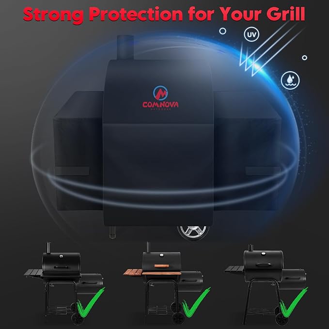 Comnova Grill Cover for Char Griller Wrangler Charcoal Smoker - 600D Premium Outdoor Grill Cover for Charcoal Grill, Fit Wrangler models 2123, 2823, 2223, 2623 with Side Fire Box - 59"L x 31"W x 51"H