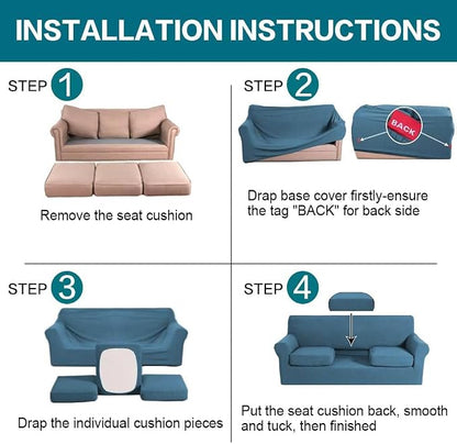 Turquoize 4 Piece Sofa Covers For 3 Cushion Couch Sofa Slipcover Soft Couch Cover For Dogs-Washable Sofa Furniture Covers With 3 Individual Cushion Covers, Jacquard Fabric (3 Cushion Sofa, Dusty Blue)