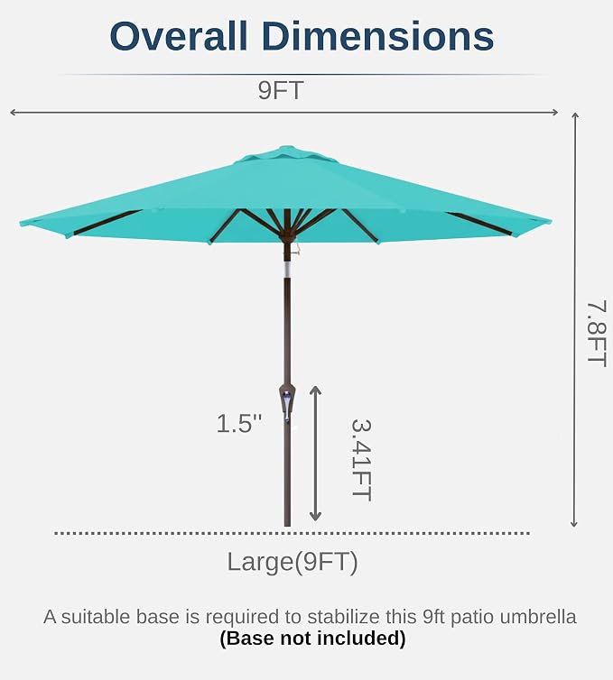 9FT Auto-Tilt Patio Umbrella|Outdoor Market Table Umbrella with 8 Fiberglass Ribs for Pool,Deck&Backyard