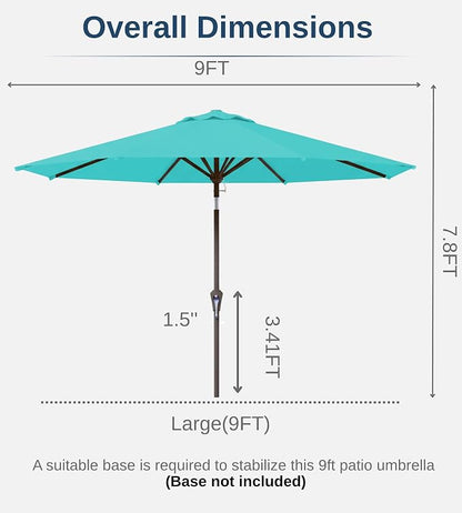 9FT Auto-Tilt Patio Umbrella|Outdoor Market Table Umbrella with 8 Fiberglass Ribs for Pool,Deck&Backyard