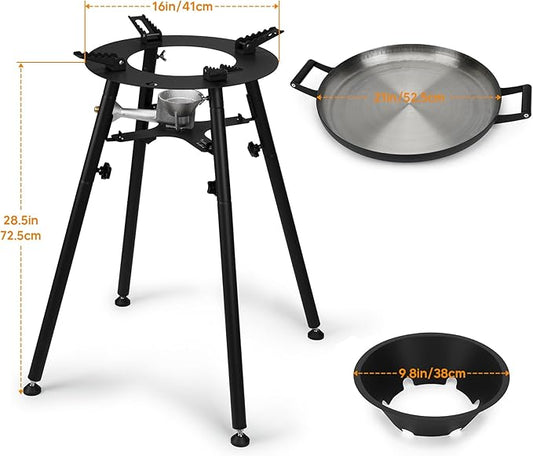 ONLYFIRE GRILLS Propane Paella Burner Stand Set with 21" Paella Pan, Outdoor Gas Stove Cooking Kit, Portable Gas Burner with Wok for Backyard Camping Tailgating RV, 4FT Hose, 60000BTU, GS300