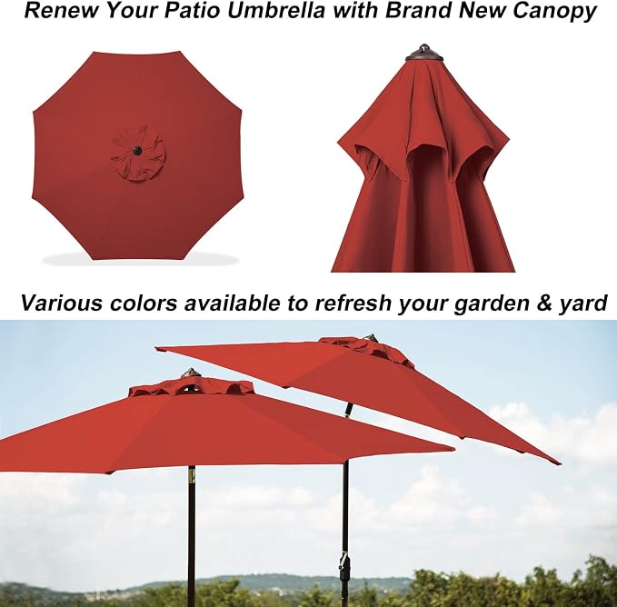 9ft Patio Umbrella Replacement Canopy Market Umbrella Top Outdoor Umbrella Canopy with 8 Ribs,Vented Canopy, Fade Resistant, UPF 50+ Excellent Sun Protection