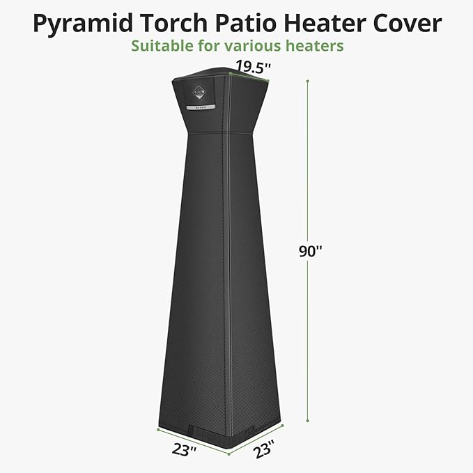 QH.HOME Pyramid Patio Heater Covers, [2026 Upgraded Tear-Resistant Fabric] Waterproof with Robust Zipper,Dustproof/Wind/Sunlight/Snow-Resistant,(90"H x 23"L x 23"W ,Black)