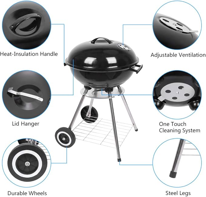 ROVSUN 18 inch BBQ Charcoal Grill, Outdoor Portable Kettle Barbecue Grill with Stand, Heat Control,Camping Patio Backyard Picnic