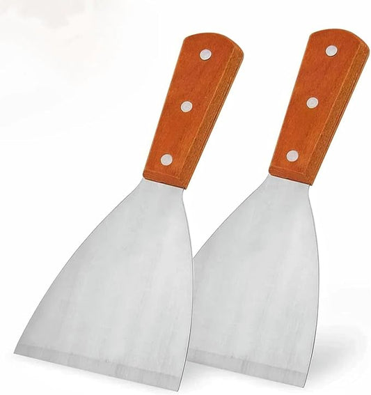 2PC Grill Griddle Spatula Scraper Stainless Steel Blade Barbecue Cooking Grill