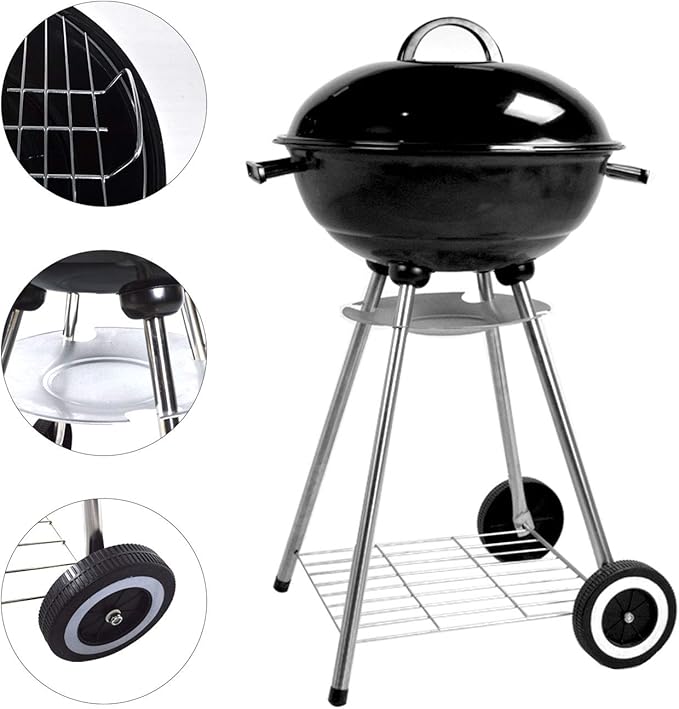 Portable Charcoal Grill, 18.5 Inch Barbecue Grill and Smoker Heat Control Round BBQ Kettle with 4 Detachable Stainless Steel Legs for Garden & Outdoor Cooking