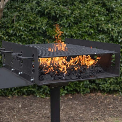 Ash & Ember Extra Large Park Style Charcoal Grill, 942 Sq. In Single Post Outdoor Grill, Two Dual Adjustable Grates with Spring Handles & Side Shelf, Barbeque Grill for Camping & Backyard