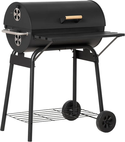 Parrilla Para Asar Carne, 30" Barrel Style Charcoal Grills, Portable Outdoor BBQ Smoker with Storage Shelf & Wheels, Heavy-Duty Steel Barbecue Grill for Garden, Camping, Picnic (30")