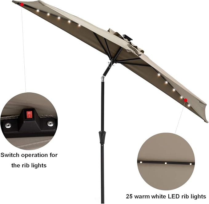 C-Hopetree 9 ft Half Round Outdoor Patio Market Wall Umbrella with Solar LED Lights and Tilt