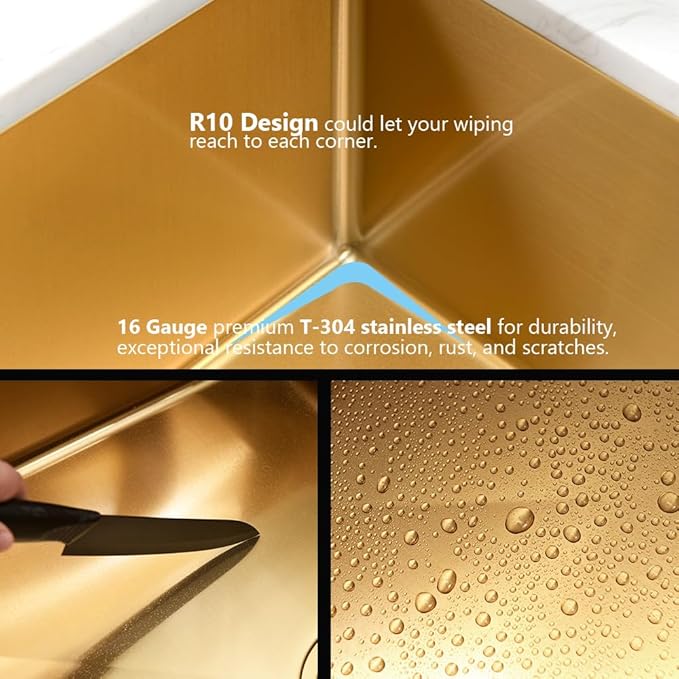 32 Inch Undermount Kitchen Sink Gold, Jshozzy 32x18 Stainless Steel Kitchen Sink Undermount 16 Gauge Gold Single Bowl Sinks Deep