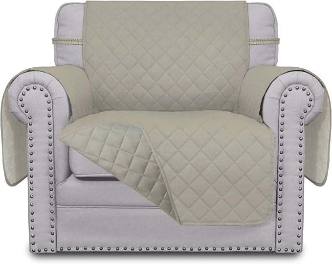Easy-Going Chair Sofa Slipcover Reversible Sofa Cover Water Resistant Couch Cover Furniture Protector Cover with Elastic Straps for Pets Kids Children Dog Cat (Chair, Beige/Beige) | Machine Washable Slipcover For Dogs, Water Resistant Furniture Mat For...
