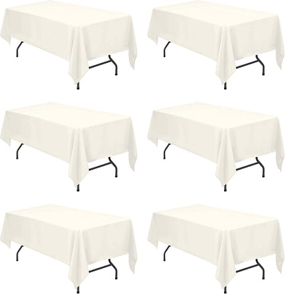 BRILLMAX 6 Pack Ivory Tablecloths 60x102 Inch for 6ft Rectangle Tables | 150 GSM Polyester Fabric, 15" Standard Drop, Water, Stain & Wrinkle Resistant Cloth Cover for Wedding Reception Banquet Party