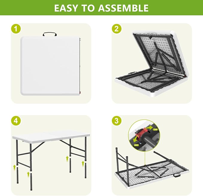 4 Ft Folding Table 350lbs Weight Capacity | Plastic Folding Table Heavy Duty Portable Table for Indoor & Outdoor Premium Solutions for Camping,Picnic,BBQ and Party
