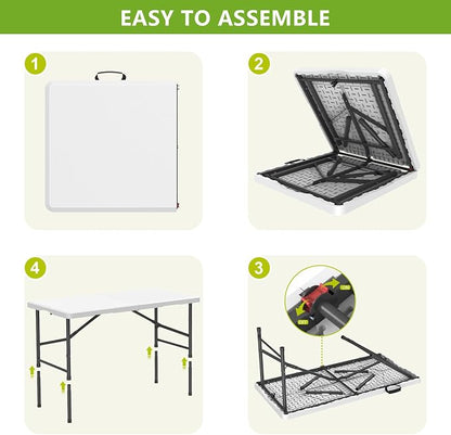 4 Ft Folding Table 350lbs Weight Capacity | Plastic Folding Table Heavy Duty Portable Table for Indoor & Outdoor Premium Solutions for Camping,Picnic,BBQ and Party