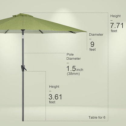 Tempera Patio Market Outdoor Table Umbrella with Push Button Tilt and Crank, Large Sun Umbrella with Sturdy Pole & Fade Resistant Canopy, Easy to Set