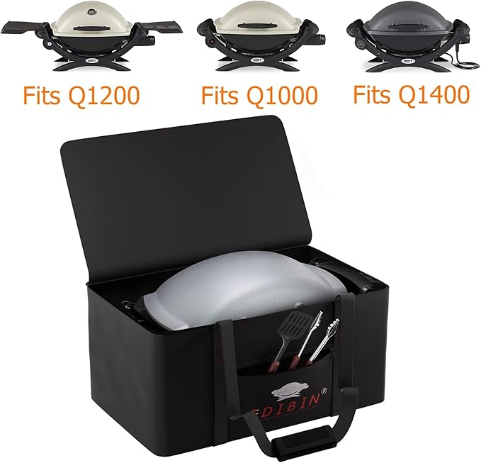 Grill Carry Bag Compatible with Weber Q1000 Q1200 Liquid Propane Grill,Carry Bag Fit for Weber Q1400 Electric Grill, 600D Heavy Duty Weather Resistant