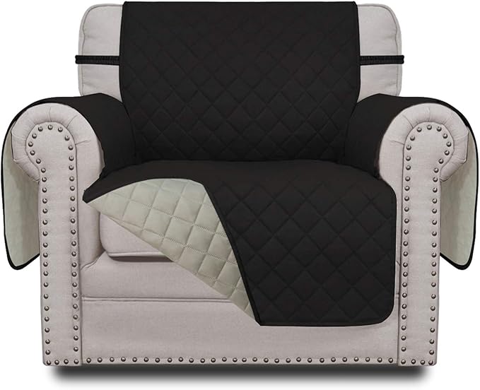 Easy-Going Reversible Couch Cover, Small Chair, Black/Beige | Machine Washable Slipcover For Dogs, Water Resistant Furniture Mat For Living Room, Non-Slip Sofa Cover, Pet Friendly