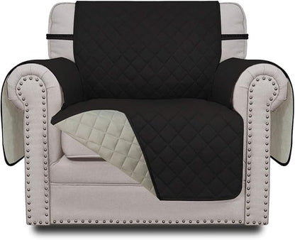 Easy-Going Reversible Couch Cover, Small Chair, Black/Beige | Machine Washable Slipcover For Dogs, Water Resistant Furniture Mat For Living Room, Non-Slip Sofa Cover, Pet Friendly