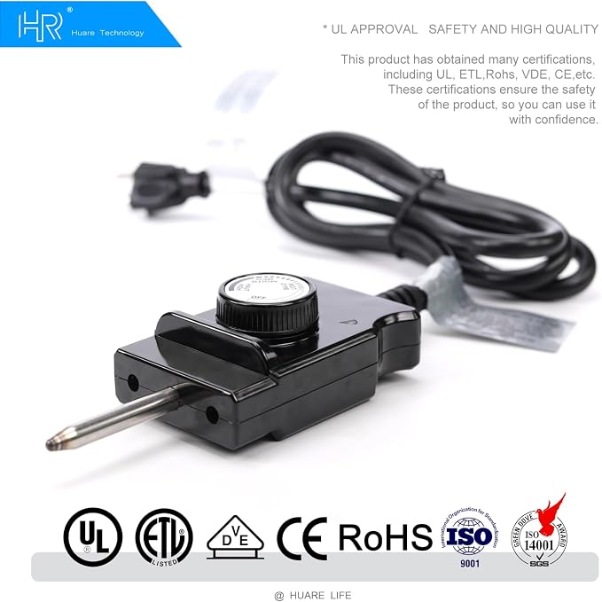 Adjustable Thermostat Control Power Cord for Electric Smoker&Grill, 1 Pack | Suitable for Masterbuilt, Royal Gourmet and most electric smokers as direct replacement control accessory.