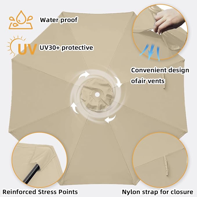 9ft Patio Umbrella Replacement Canopy,Outdoor Table Market Yard Umbrella Top Outdoor Umbrella Canopy with 8 Ribs