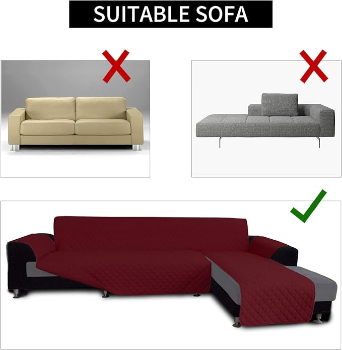 Easy-Going Reversible L-Shape Sectional Couch Cover, X-Large, Christmas Red | Soft Sofa Slipcover For Dogs, Fits Left/Right Chaise Lounge Protector, Water Resistant Mat For Living Room