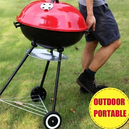 BBQ Grill Barbeque Grill Portable Charcoal Grill Steel Grill Integrated Wheels for BBQ Patio Outdoor Cooking Picnic Barbeque Grill Camping (Rosso)