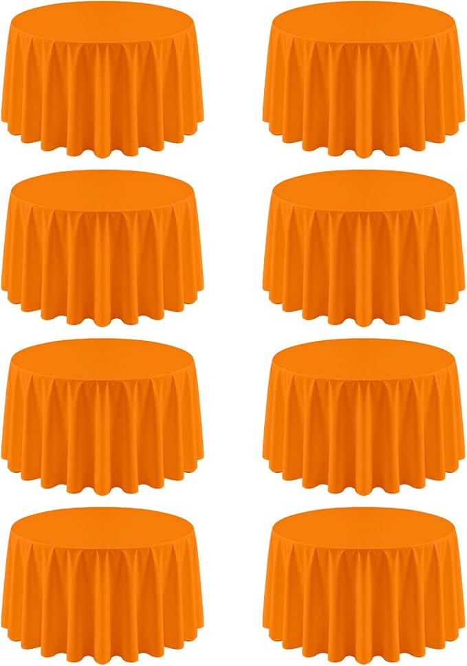 8 Pack Orange Round Tablecloth 90 Inch | For 3Ft-5Ft Round Table, Wrinkle Resistant Table Cloth, Washable Polyester Fabric, For Wedding Party Banquet Buffet Camping