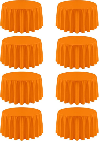 8 Pack Orange Round Tablecloth 90 Inch | For 3Ft-5Ft Round Table, Wrinkle Resistant Table Cloth, Washable Polyester Fabric, For Wedding Party Banquet Buffet Camping