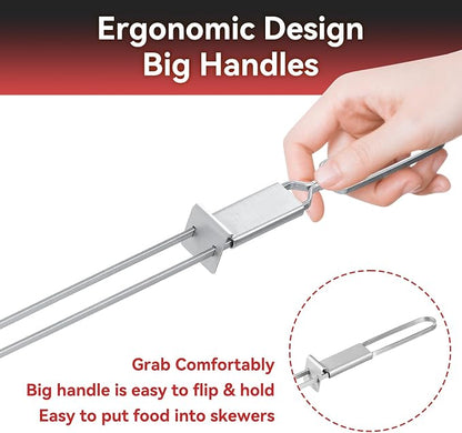 Stainless Steel Kabob Skewers, 16"（12PCS）, Double Pronged Flat with Slider