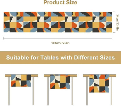 Mid Century Geometric Table Runner Dresser Scarves,Nordic Abstract Splicing Semicircle Linen Table for Party Kitchen Dining Banquet 13x36in