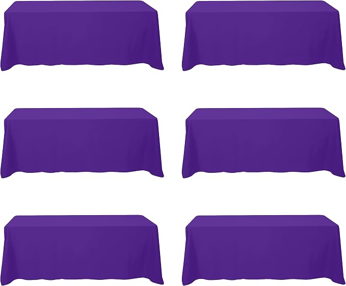 BRILLMAX 6 Pack Purple Tablecloths 90x156 Inch for 8ft Rectangle Tables | 150 GSM Polyester Fabric, Floor Length Drop, Water, Stain & Wrinkle Resistant Cloth Cover for Wedding Reception Banquet Party