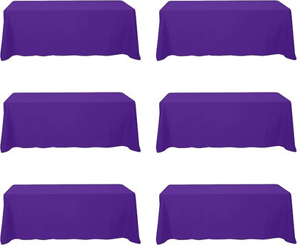 BRILLMAX 6 Pack Purple Tablecloths 90x156 Inch for 8ft Rectangle Tables | 150 GSM Polyester Fabric, Floor Length Drop, Water, Stain & Wrinkle Resistant Cloth Cover for Wedding Reception Banquet Party