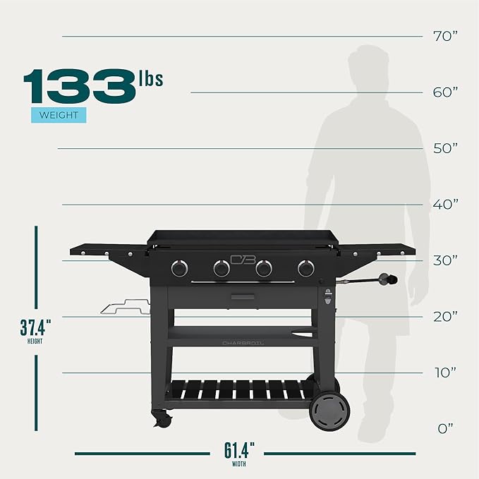 Charbroil 36" Performance Series Propane Gas Griddle with Cart 4 Burner Flat Top Grill, Black 463259124
