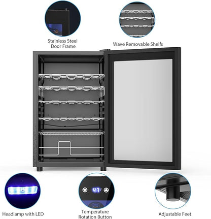 Electactic Wine Cooler Refrigerator 4.4Cu.ft, 37 Bottle Freestanding Cabinet Wine Cellars, Wine Fridge with Glass Door for Home Use, Protecting Your Reds and Whites