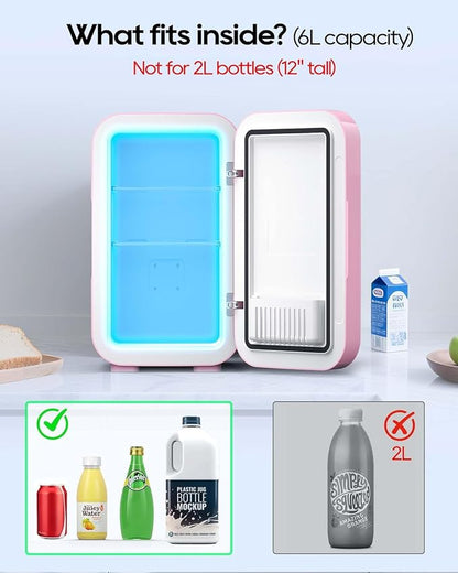 BEICHEN Mini Fridge,6 Liter / 8 Can Small Fridge for Bedroom, Car, Office & Dorm, AC100-120 V/DC 12 V Portable Thermoelectric Cooler & Warmer for Skincare, Food, Drinks,Pink