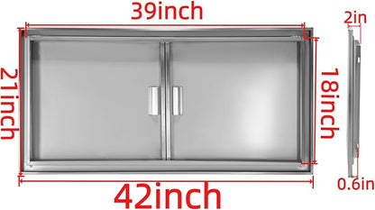 Outdoor Kitchen Door 42" W x 21" H Stainless Steel BBQ Double Access Door Flush Mount Vertical Wall Doors with Handle Suitable for Grilling Station Outside Cabinet Outdoor Kitchen