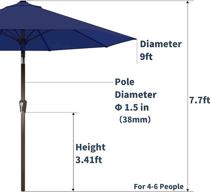 PatioKingdom Auto-Tilt 9FT Patio Umbrella Outdoor with 8 Sturdy Fiberglass Ribs,Market Table Umbrella for Pool,Backyard,Deck and Garden (Navy)