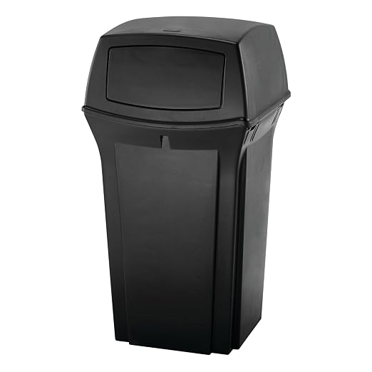 Rubbermaid Commercial Products Ranger Trash Can with 2 Door Lid, 35 GAL, Black Plastic, Outdoor for Stadiums/Parks/Shopping Plazas